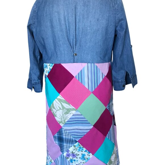 Patchwork Jacket, M: Upcycled Handmade Boho Duster, Denim & Quilt Looking Skirt - Picture 8 of 12